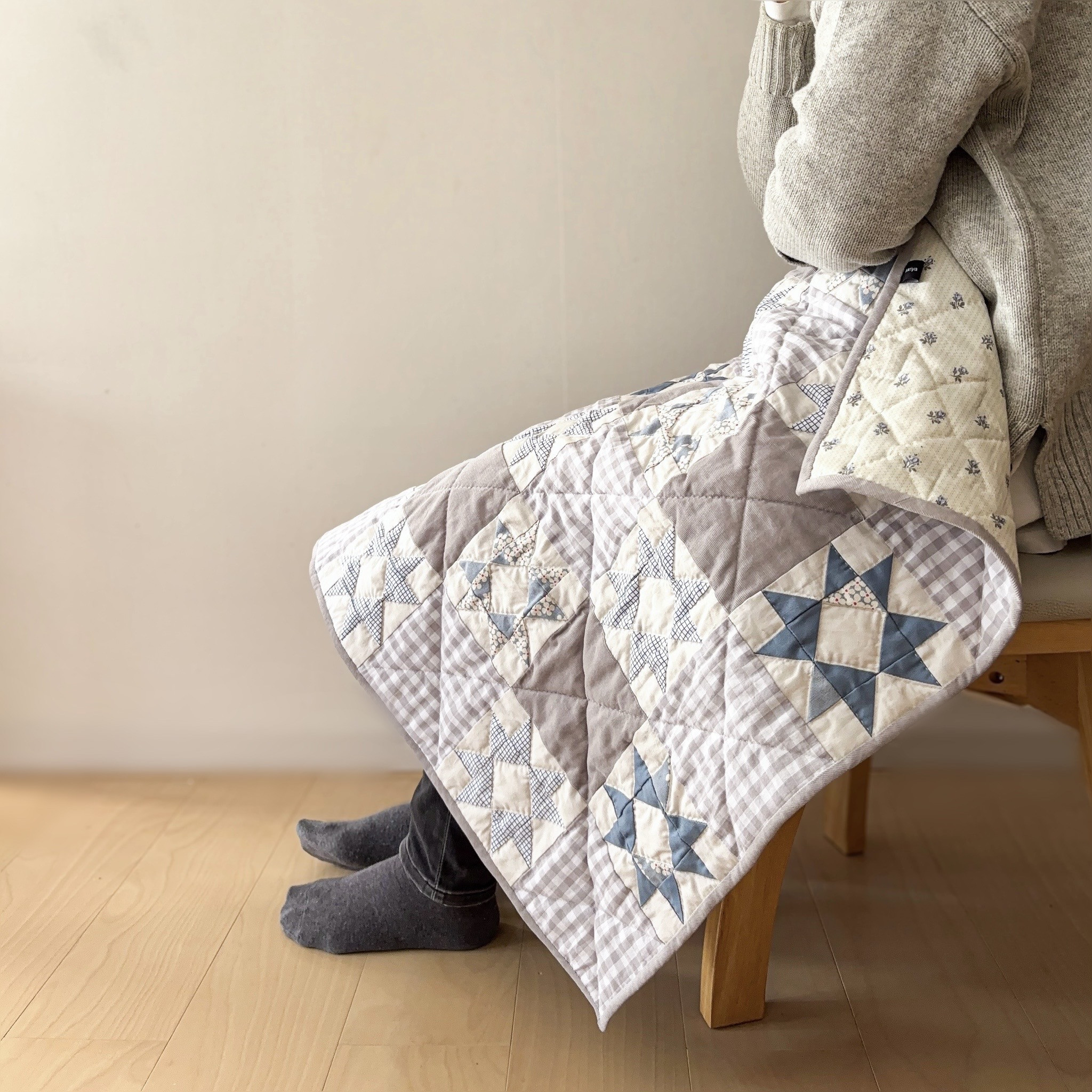 一点ものパッチワークキルト＊冬の星