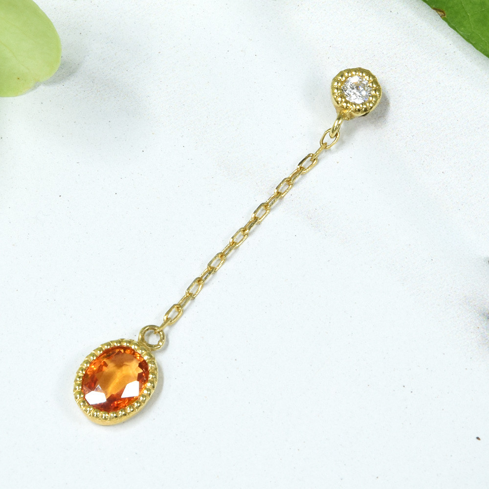 K18 オレンジ サファイア ダイヤ シングル (片) ピアス CL008CIBSN