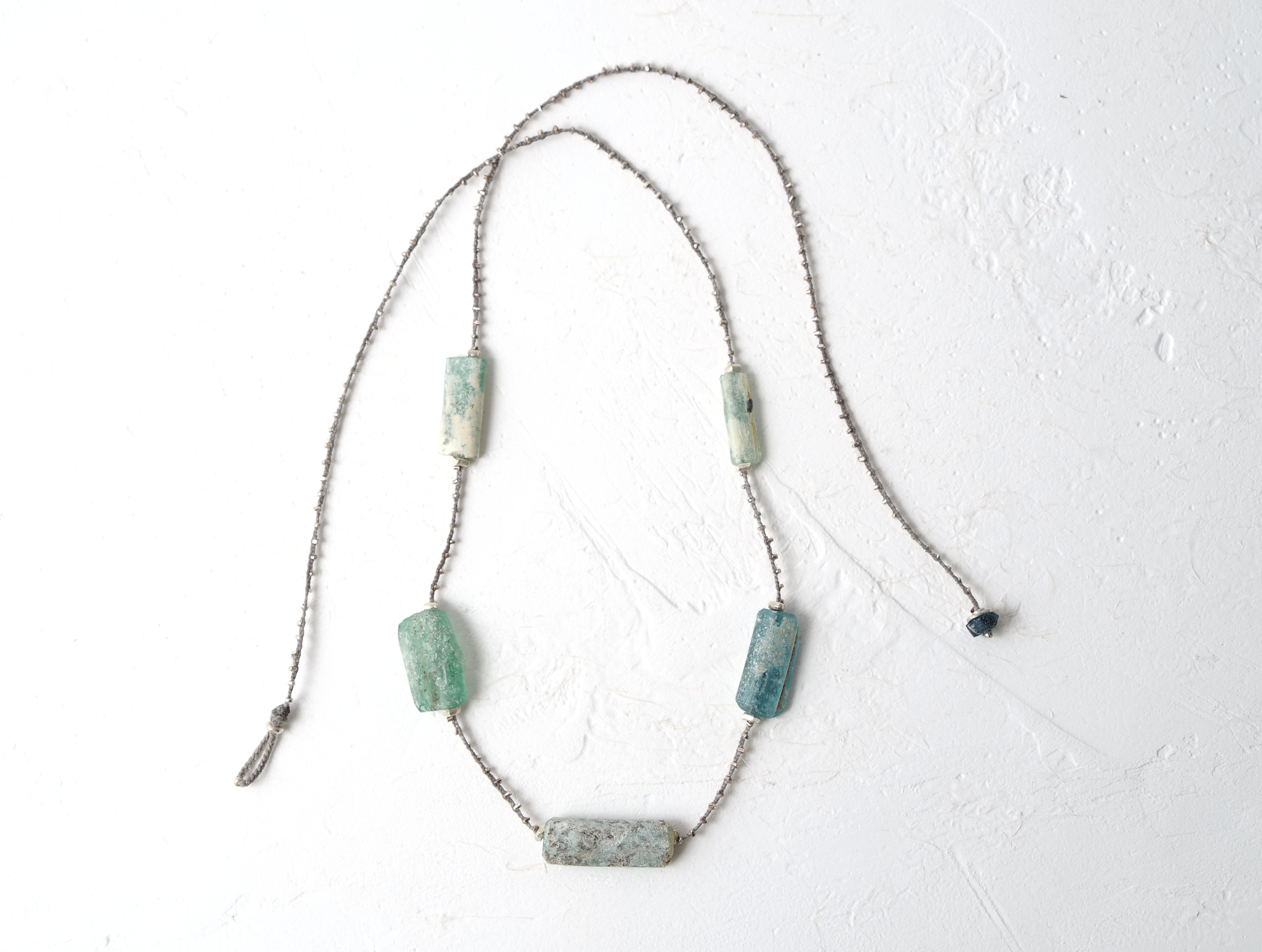 -Roman glass- silver braid necklace