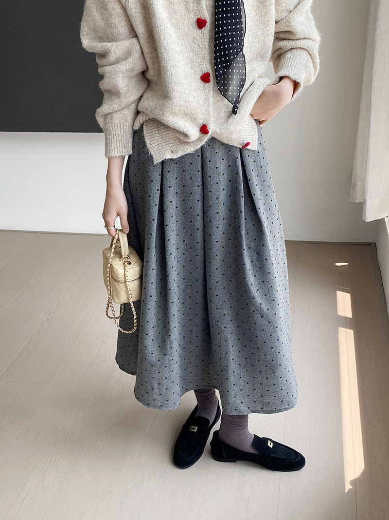 秋新作レディースクリンクル加工 ハイウエスト 水玉プリーツスカート【返品・交換可】品質最優先25-574