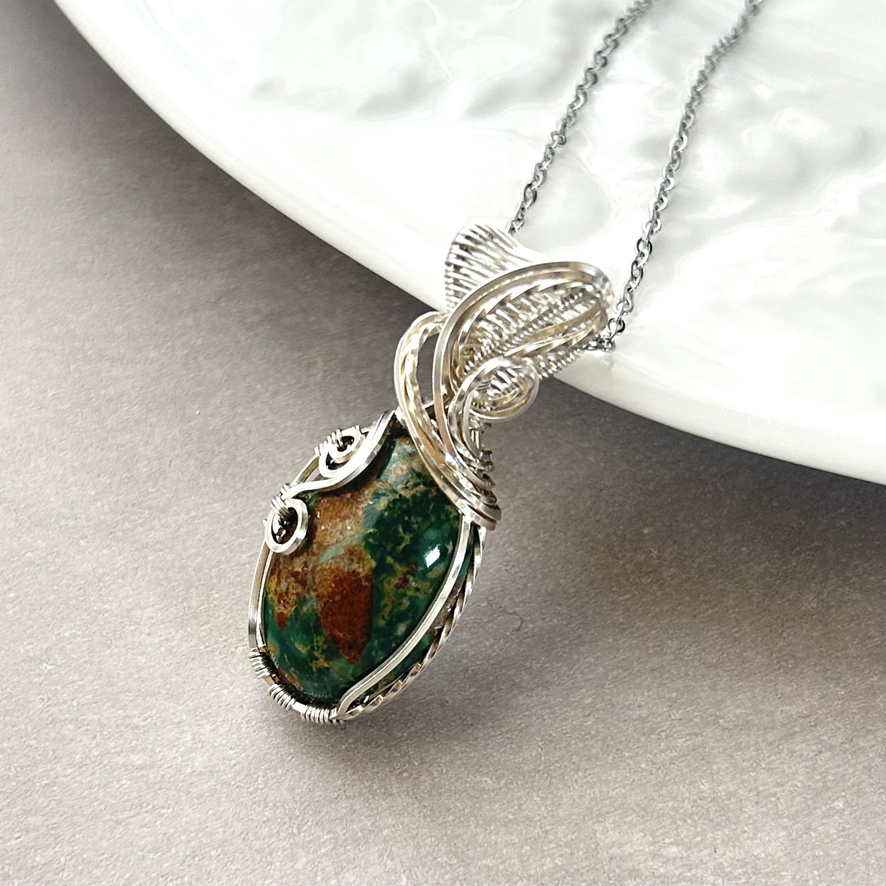 誕生石　稀少ペルシアンターコイズワイヤーラッピングペンダントアルゲンティウムシルバーsilver935天然石NO2