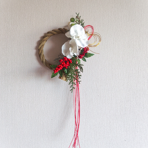 胡蝶蘭と南天のしめ縄飾り *2026 アートフラワー *はなあそび* 通販