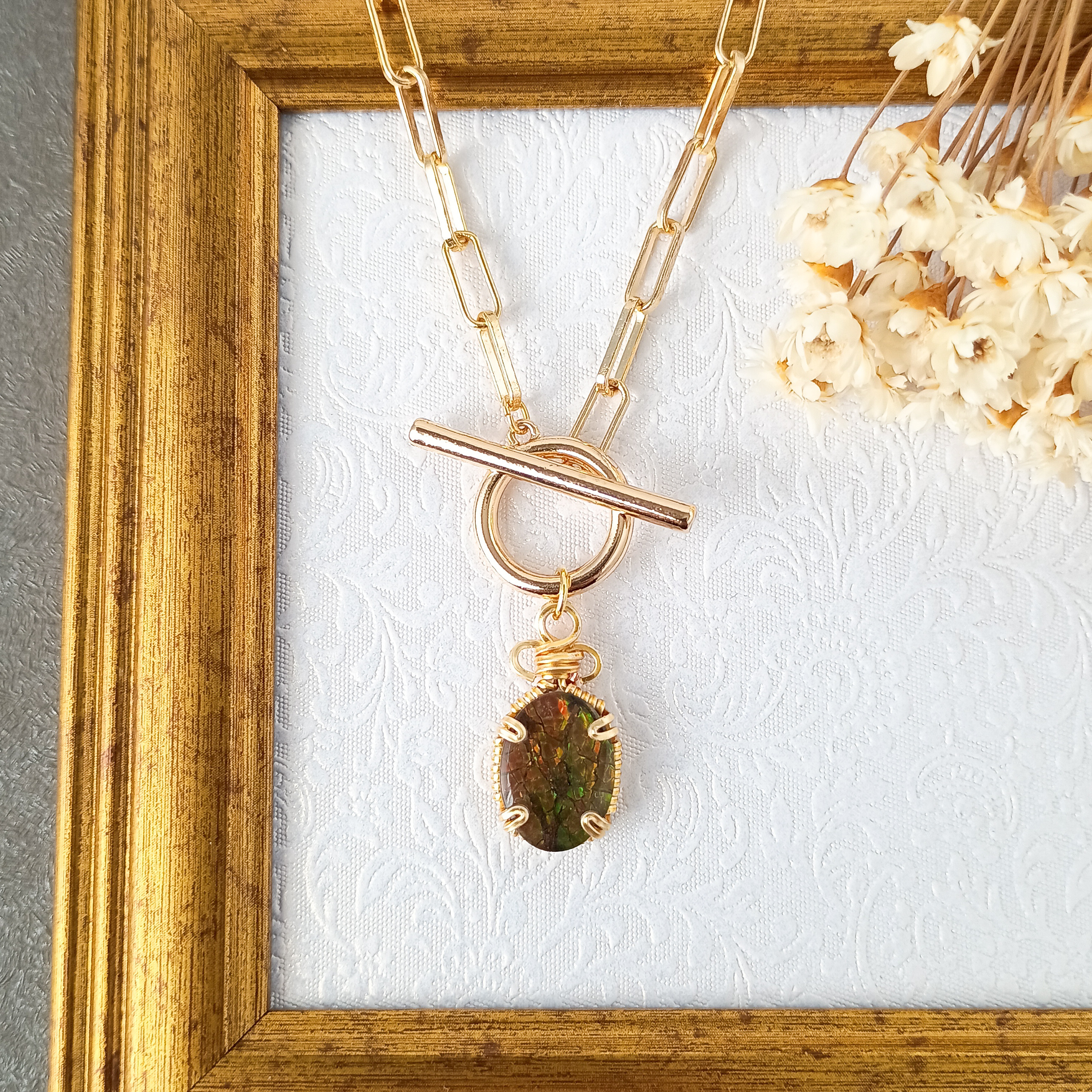 アンモライトマンテルネックレス✜ワイヤーラッピング