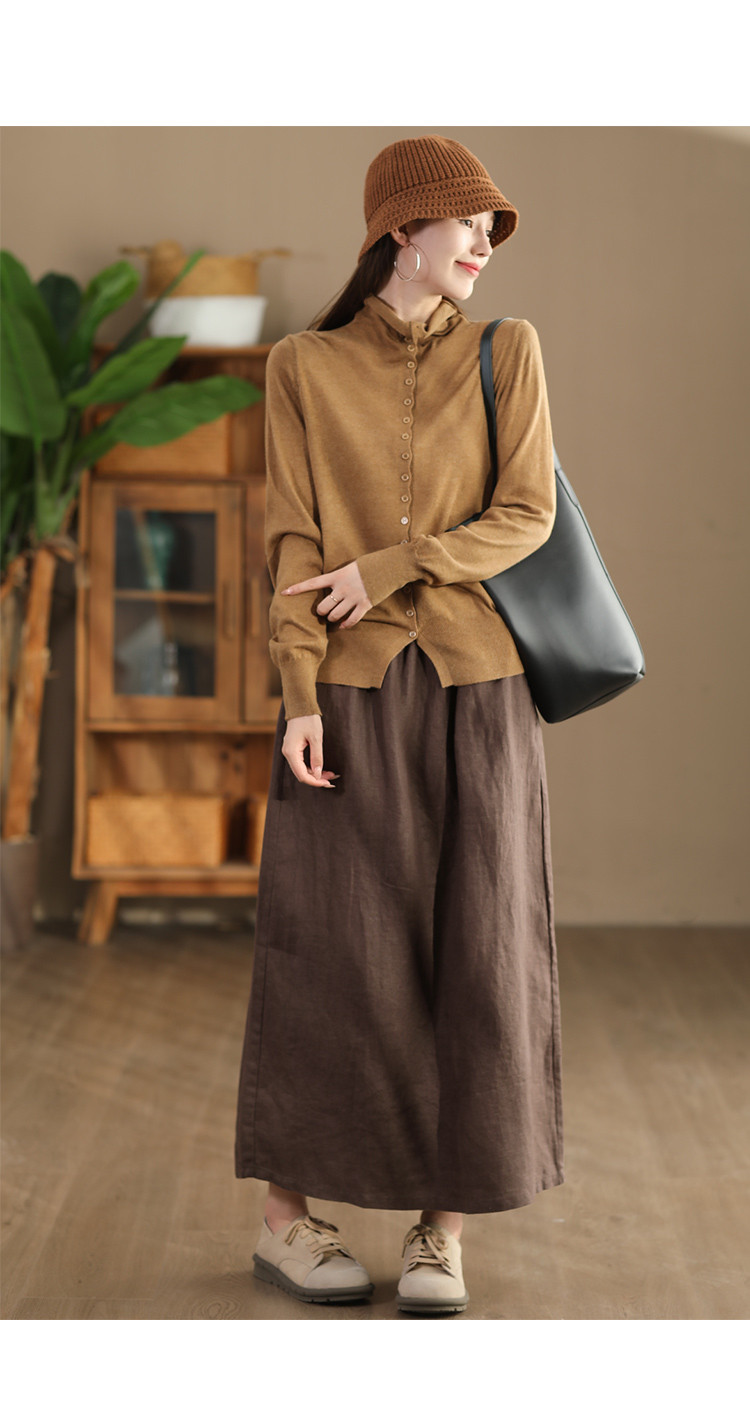 春秋冬復古砂洗 100% リネンハーフスカート 女ファッションバックスリットスリム A ライン気質ロングスカート