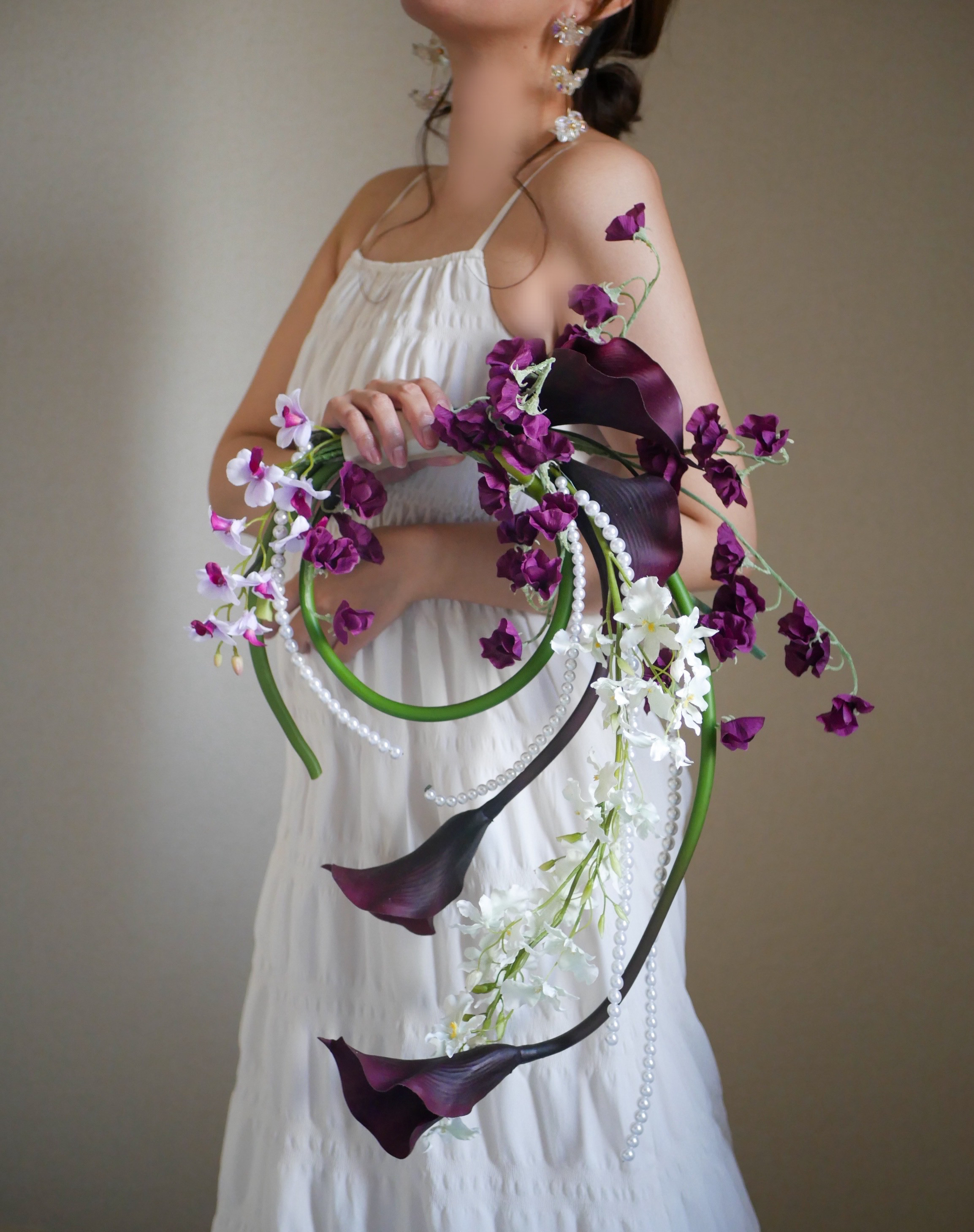 【ウェディングブーケ】 パール×カラーの韓国風サークルブーケ｜アーティフィシャルフラワー｜前撮り・ウェディングに