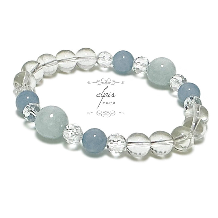 アクアマリン＆レムリアンクォーツ＆カット水晶のブレスレット