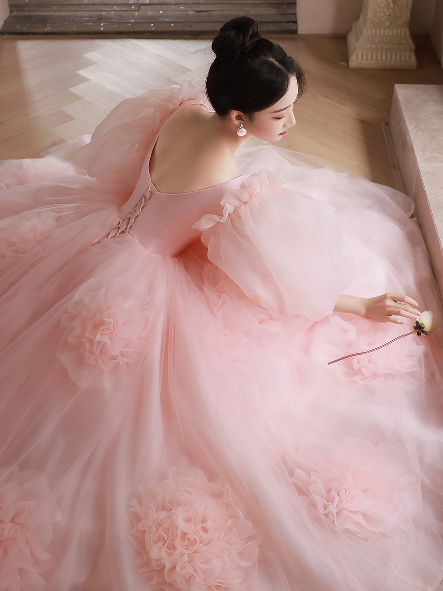 綺麗 ピンク 特大スリーブ パーティードレス プリンセス 結婚式 花嫁 誕生日 成人式 二次会 前撮り 披露宴 8246