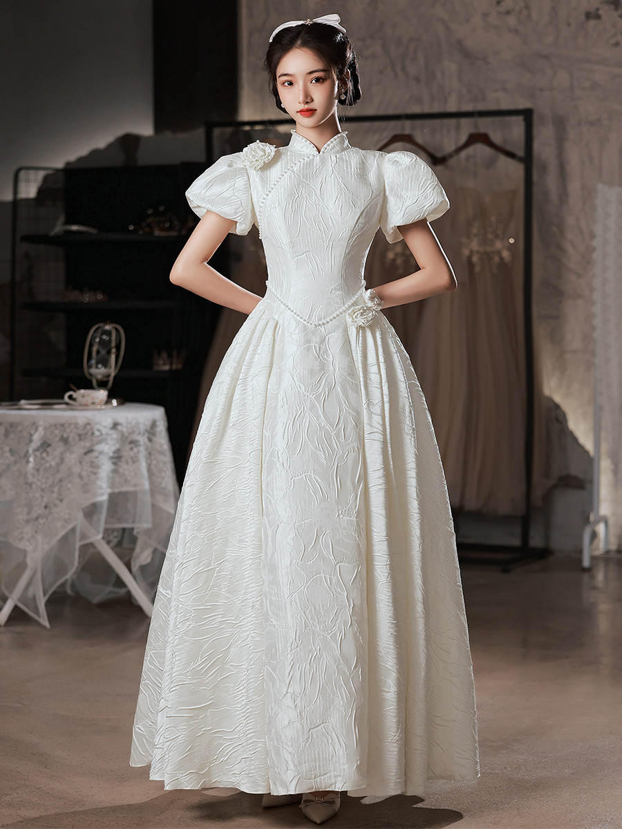 高級感 白 パフスリーブ パーティードレス プリンセス 結婚式 花嫁 成人式 誕生日 二次会 前撮り 08200