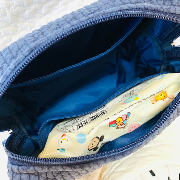 綺羅星　nubiネイビー×イエロー おむつも入る両開きお尻拭きポーチH13.5W19D6  星刺繍　おむつポーチ　 5枚目の画像