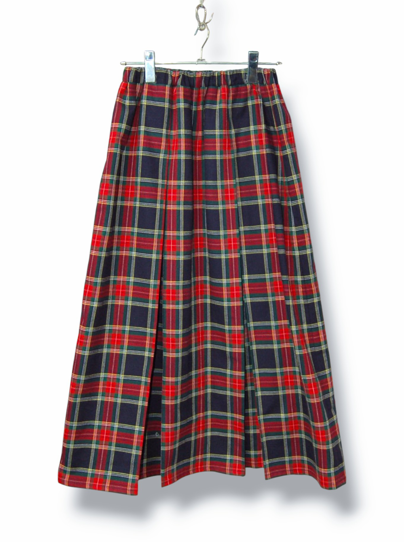 タータンチェック　コットン　ボックスプリーツスカート:ネイビー