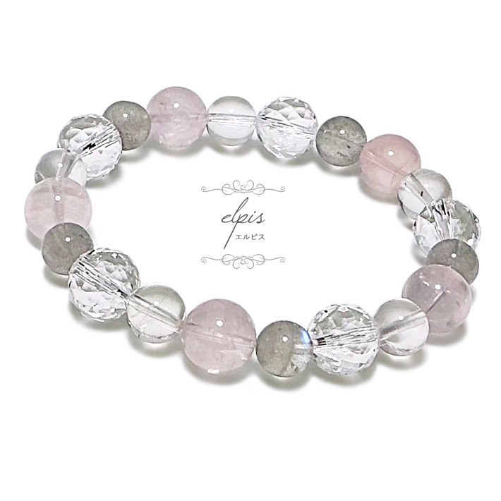 ローズクォーツ＆カット水晶＆レムリアンクォーツ＆ブルーラブラドライトのブレスレット