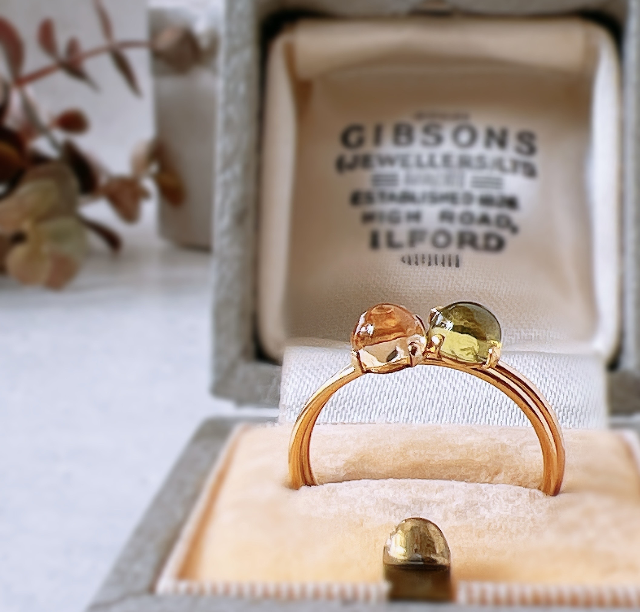 【太陽のペリドット×幸せのシトリン】14kgf製 天然石リング2本セット