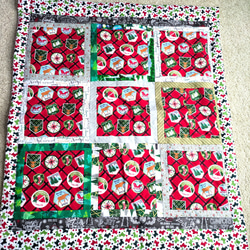 クリスマス色、ログキャビンパッチワーク、ひざ掛け、ブランケット