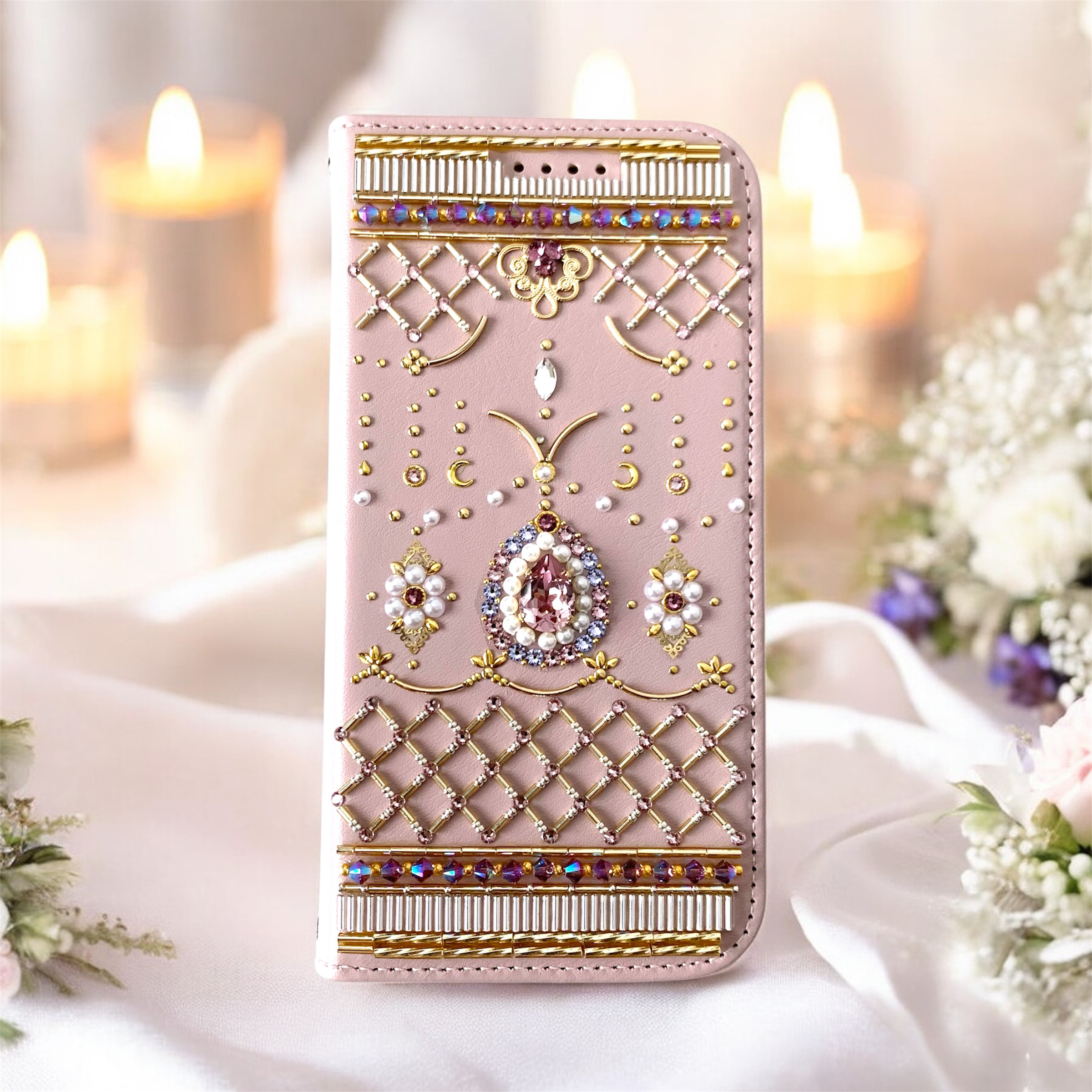 10周年記念セール【iPhone17】モーブピンクの手帳型ケース マリアージュ　6月誕生石ライトアメジスト