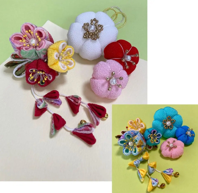 【オーダー受付中】お着物に合わせてお作りします！ 香り立つ梅三昧５点セット　ゴールド系　シルバー系　つまみ細工