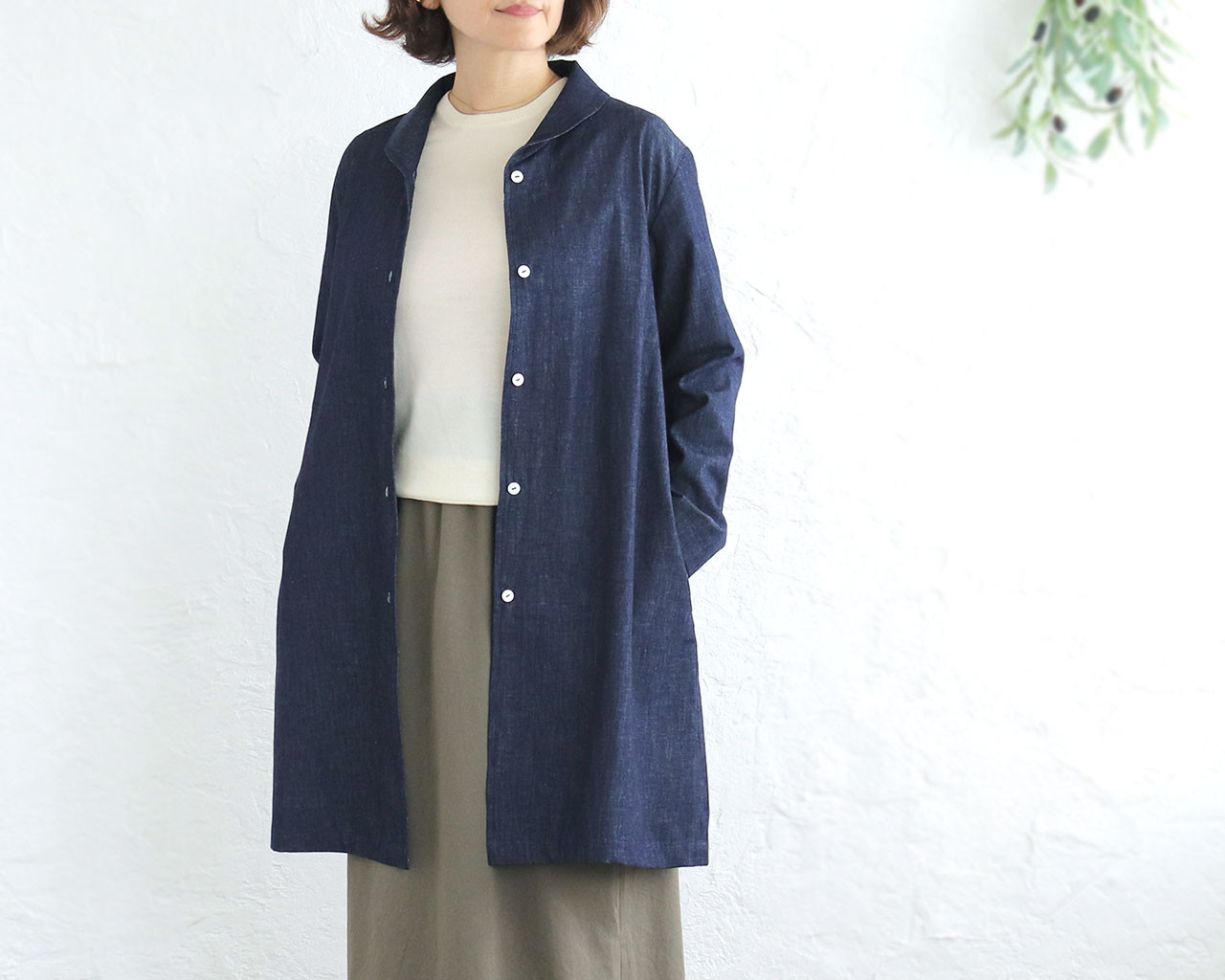 軽い羽織りに✦ 5ozデニム ショールカラーコート（インディゴ）CO08