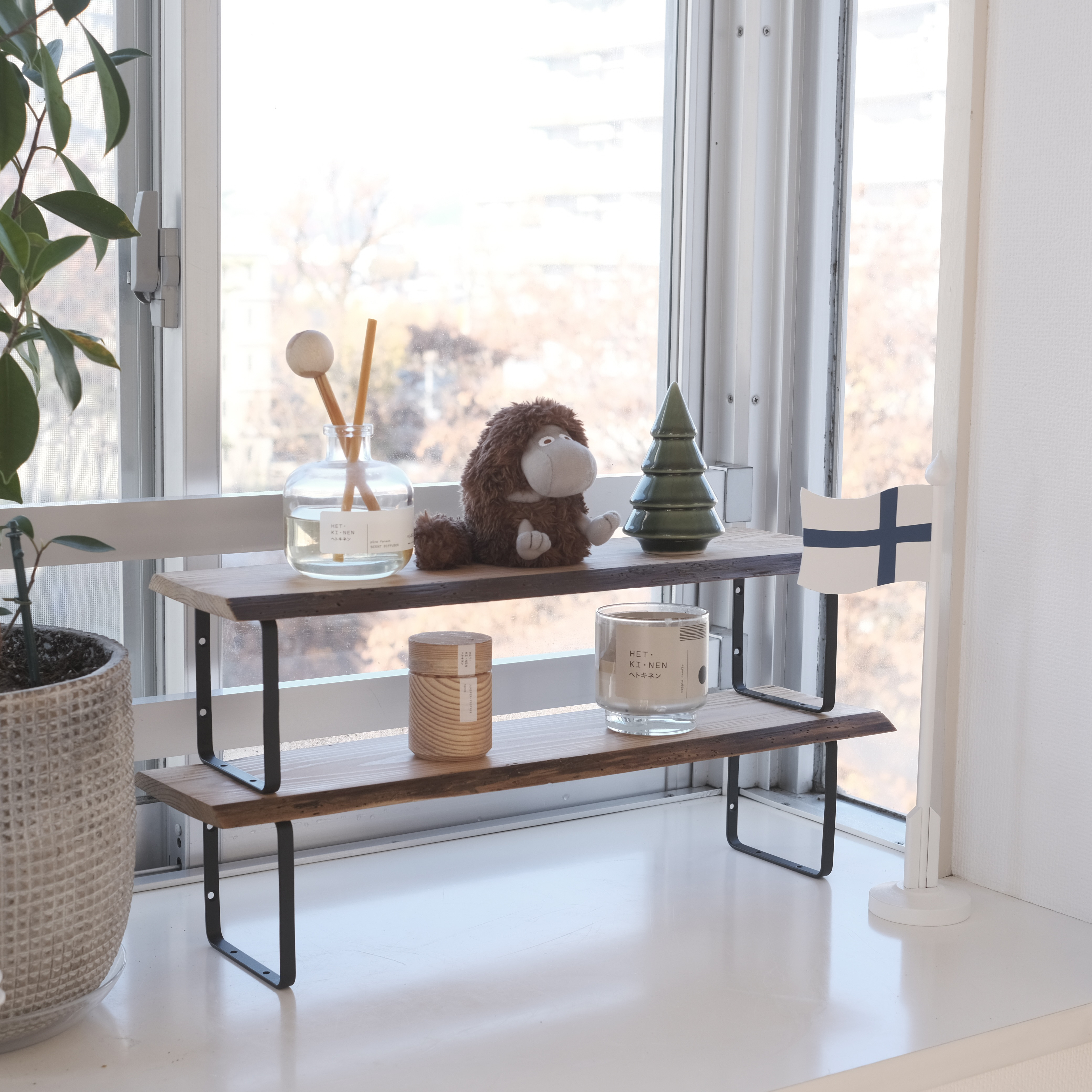 【2点セット】ヒノキのディスプレイスタンド/ モニタースタンド/デスクシェルフ/一枚板 / 無垢材