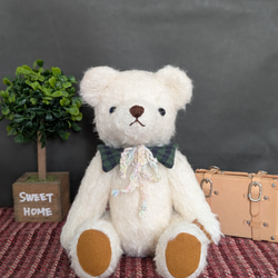 くまのぬいぐるみ ふわふわ純白モヘアくまさん＊ドイツ製生地の