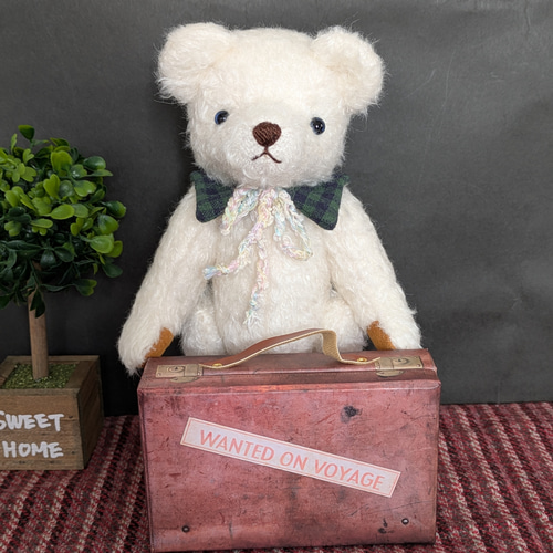 くまのぬいぐるみ ふわふわ純白モヘアくまさん＊ドイツ製生地の