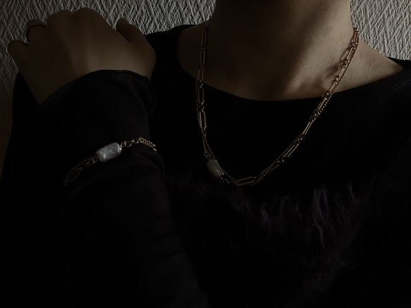 ーUrban Baroque Pearl Braceletー　サージカルステンレス　チェーンブレスレット　ブレスレット 9枚目の画像