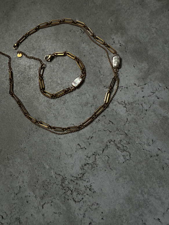 ーUrban Baroque Pearl Braceletー　サージカルステンレス　チェーンブレスレット　ブレスレット 4枚目の画像