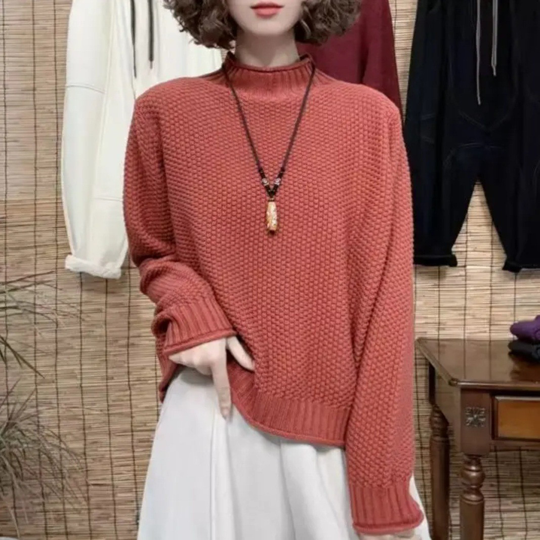 ニットセーター レディース タートルネック ゆったり シンプル 秋冬