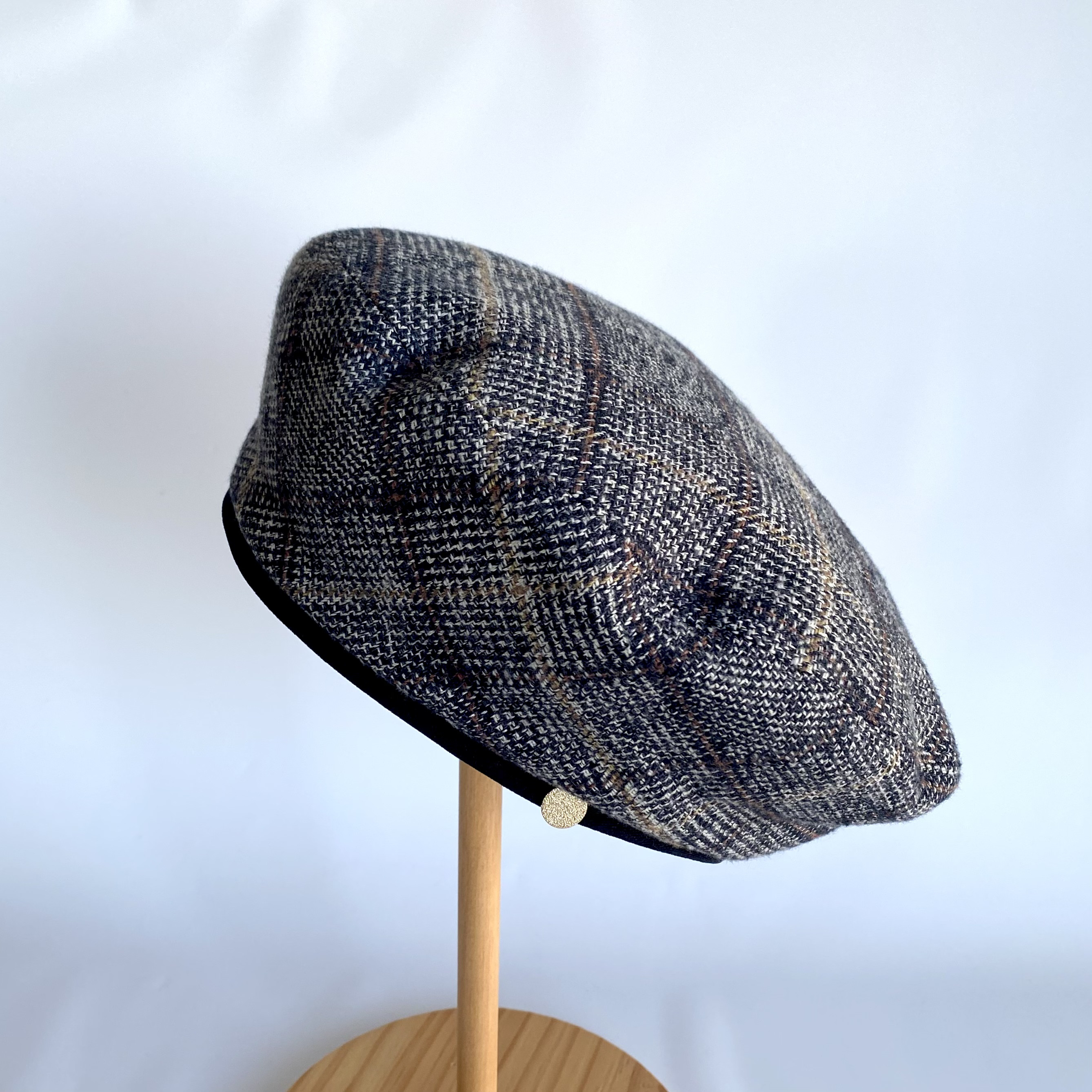 グレンチェックのベレー帽＊クラシカルなコットンツイード【受注製作/SS/S/M/L/LL】レディース帽子