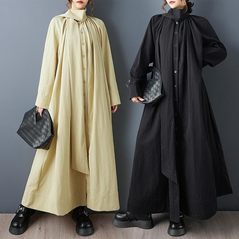 新品 ゆったり トレンチコート ミドル丈 Aライン カーキ 秋冬　ロング　長袖u