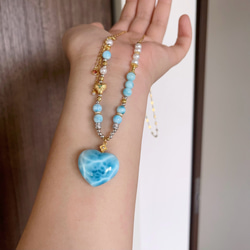 天然無処理 ラリマー と猫ちゃん ペンダントトップ ネックレス