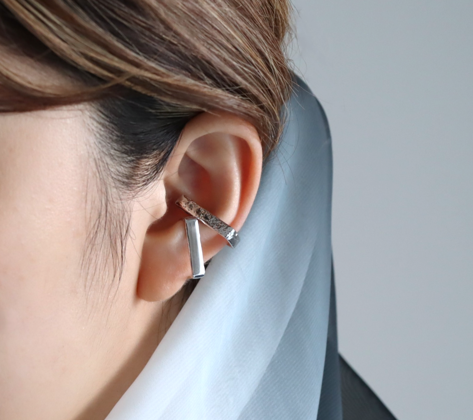 ［セット］真鍮ロジウム Rectangle windowイヤーカフ2点セット