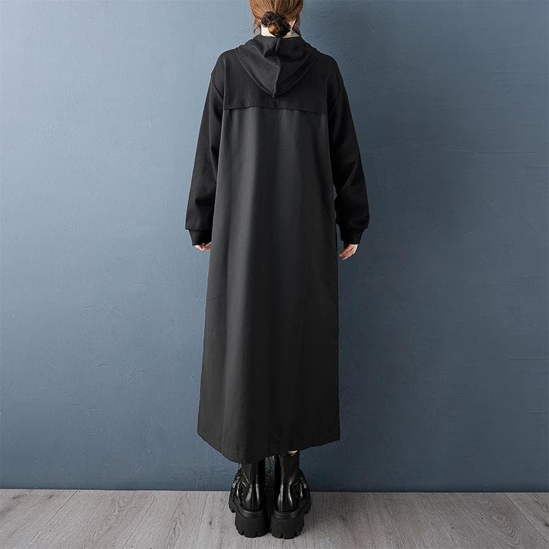 新品 大きいサイズ 4L ワンピース 秋冬 黒 パーカー異素材 ゆったり 長袖h