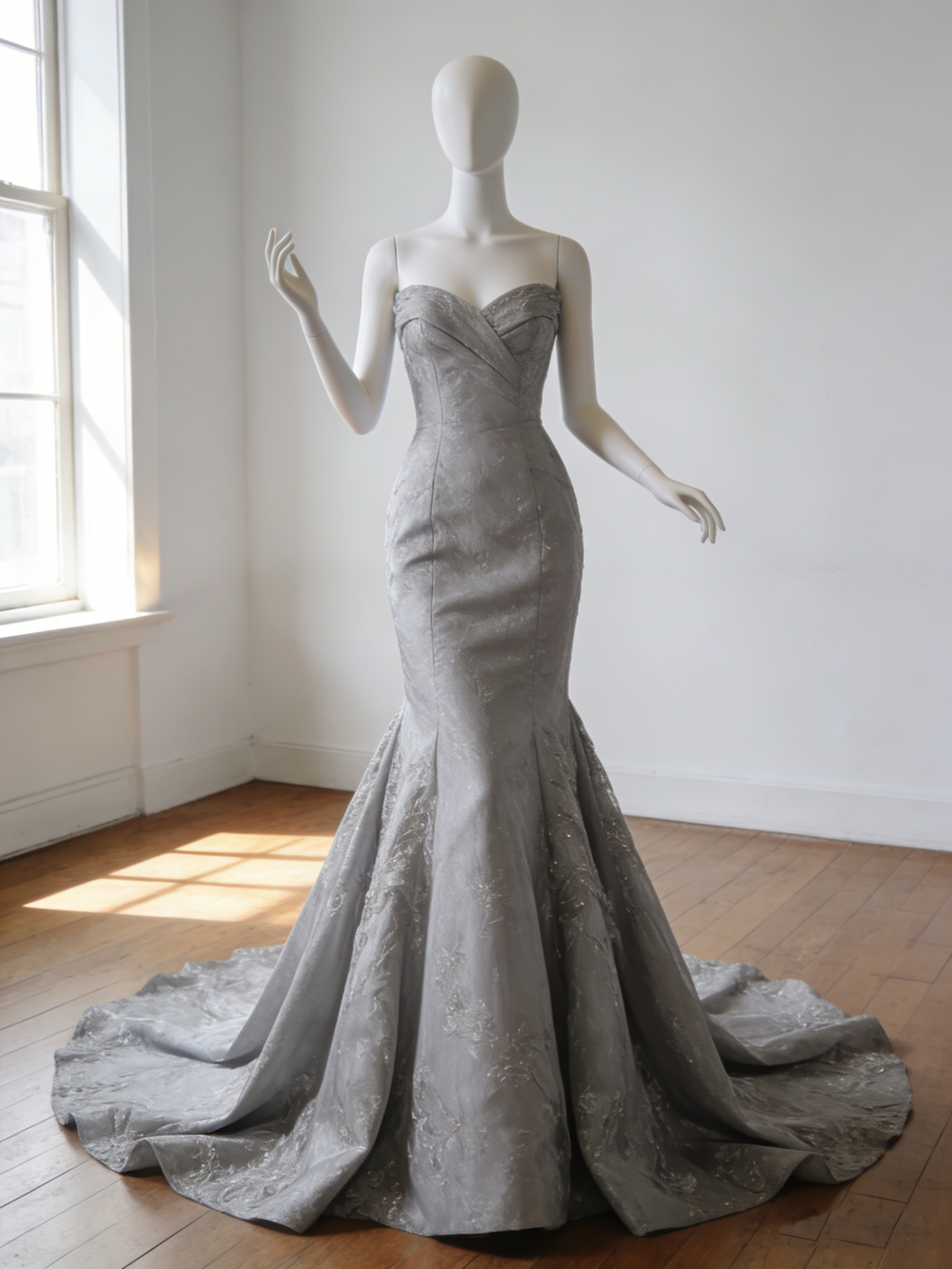 カラードレス  グレー  ビスチェドレス   マーメイドライン   華やかなトレーン   レース   演奏会/音楽会