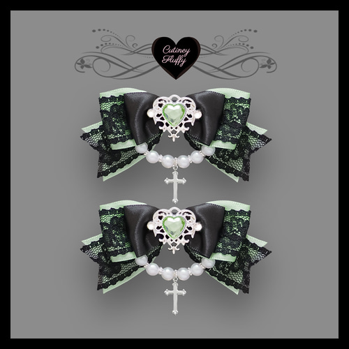 ヘアクリップ リボン 十字架 量産型 ロリータ 地雷 ゴスロリ 推し