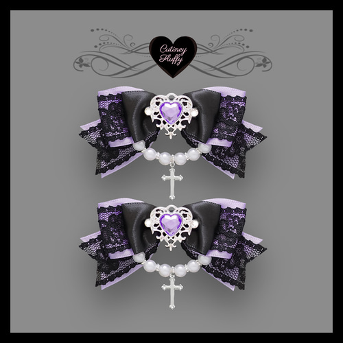 ヘアクリップ リボン 十字架 量産型 ロリータ 地雷 ゴスロリ 推し