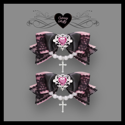 ヘアクリップ リボン 十字架 量産型 ロリータ 地雷 ゴスロリ 推し