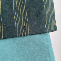 【1点もの】着物 襟巻き ネックウォーマー -絹着物地 紬 深緑に黄色のよろけ縞 & 新毛斯 鉄色 NW707 4枚目の画像