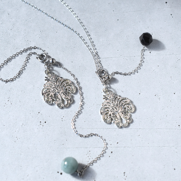 ひとめぼれ新作2026【選べる】シャンデリアレース　スライド式　翡翠・モリオン　サージカルステンレスネックレス60cm 16枚目の画像