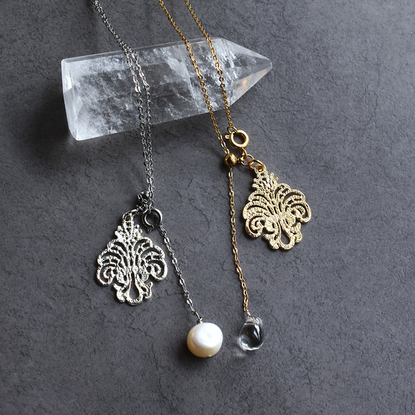 ひとめぼれ新作2026【選べる】シャンデリアレース　スライド式　翡翠・モリオン　サージカルステンレスネックレス60cm 14枚目の画像