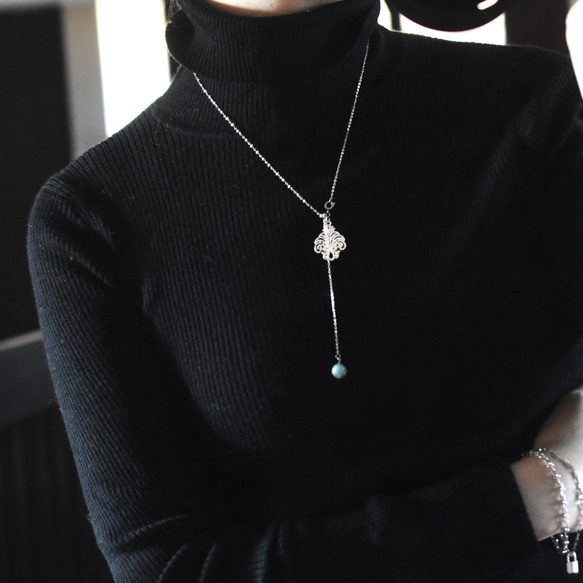 ひとめぼれ新作2026【選べる】シャンデリアレース　スライド式　翡翠・モリオン　サージカルステンレスネックレス60cm 8枚目の画像