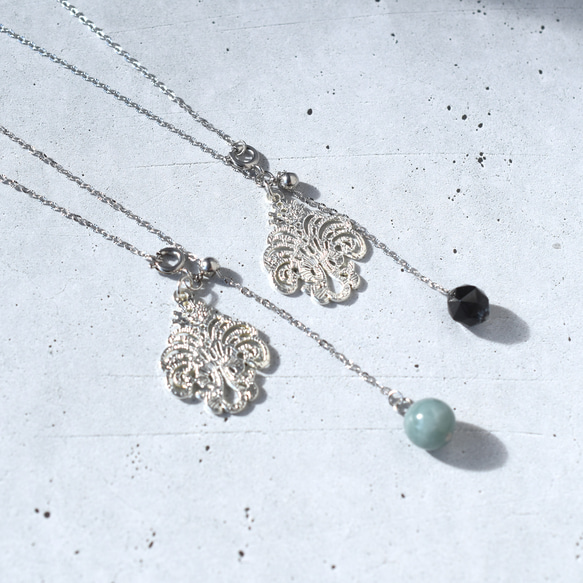 ひとめぼれ新作2026【選べる】シャンデリアレース　スライド式　翡翠・モリオン　サージカルステンレスネックレス60cm 15枚目の画像