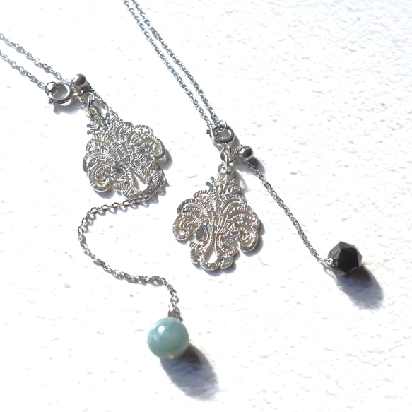 ひとめぼれ新作2026【選べる】シャンデリアレース　スライド式　翡翠・モリオン　サージカルステンレスネックレス60cm 7枚目の画像