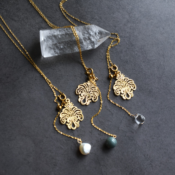 ひとめぼれ新作2026【選べる】シャンデリアレース　スライド式　翡翠・モリオン　サージカルステンレスネックレス60cm 6枚目の画像