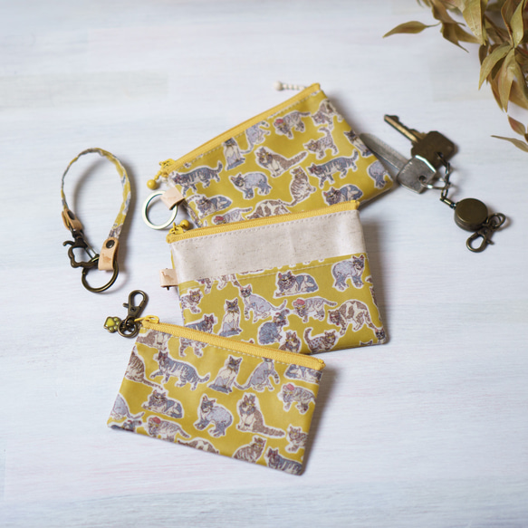 【受注制作】ダブルカードポーチ Ian Rhodes （イアン・ローズ）オレンジブラウン　リバティラミネート生地 12枚目の画像