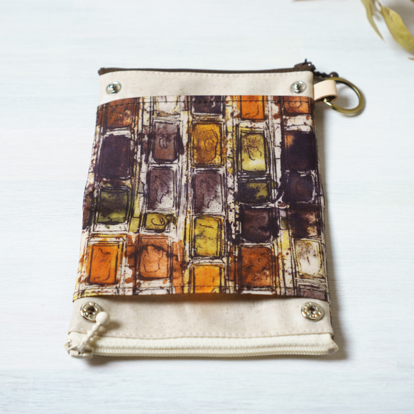 【受注制作】ダブルカードポーチ Ian Rhodes （イアン・ローズ）オレンジブラウン　リバティラミネート生地 3枚目の画像