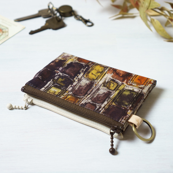 【受注制作】ダブルカードポーチ Ian Rhodes （イアン・ローズ）オレンジブラウン　リバティラミネート生地 5枚目の画像