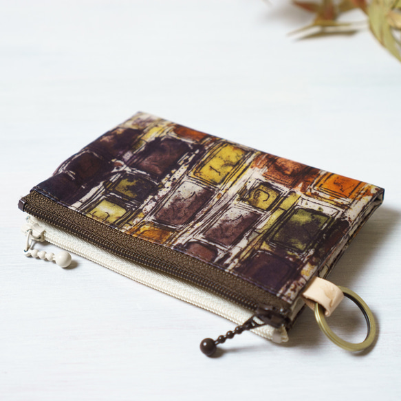【受注制作】ダブルカードポーチ Ian Rhodes （イアン・ローズ）オレンジブラウン　リバティラミネート生地 1枚目の画像