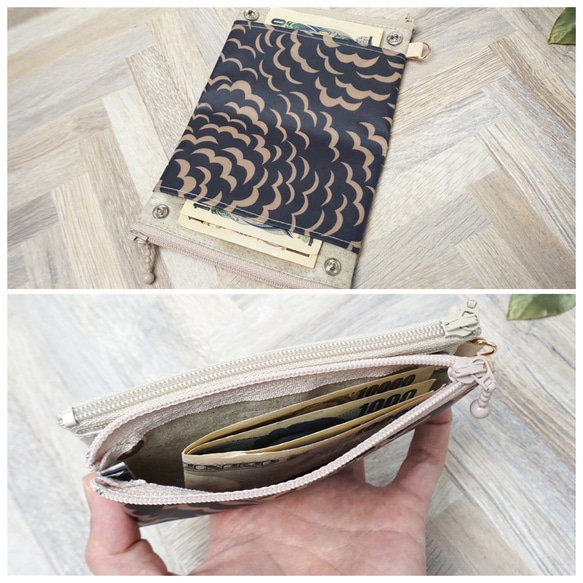 【受注制作】ダブルカードポーチ Strawberry Thief（ストロベリー・シーフ）ブラウン　リバティラミネート生地 9枚目の画像