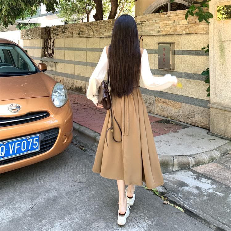 新品大きいサイズ 重ね着風リボン ワンピース ドレス☆新品秋冬黒長袖レディース