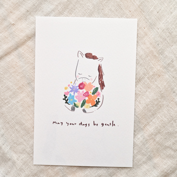 毛茸茸的駿馬和花束明信片 *生肖裝飾/禮品卡* 兩張一套 第1張的照片