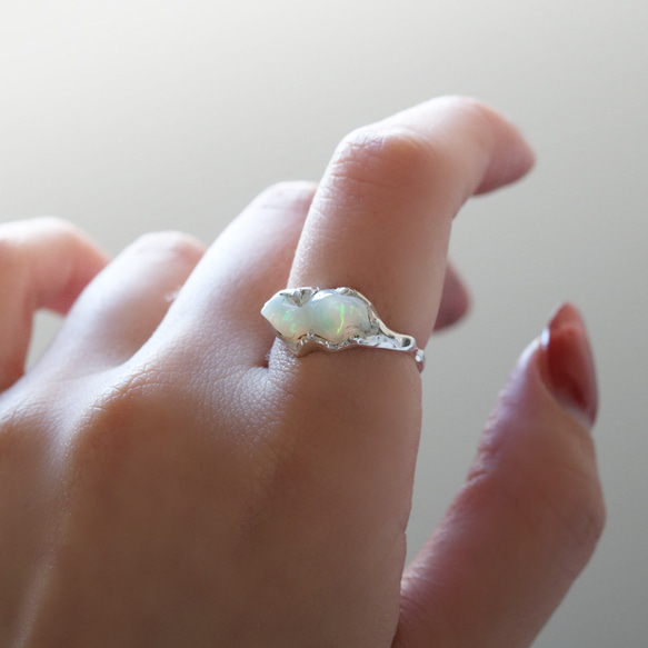 （獨一無二，925銀）巴洛克蛋白石銀戒指（15*6毫米，11.5號） 第8張的照片